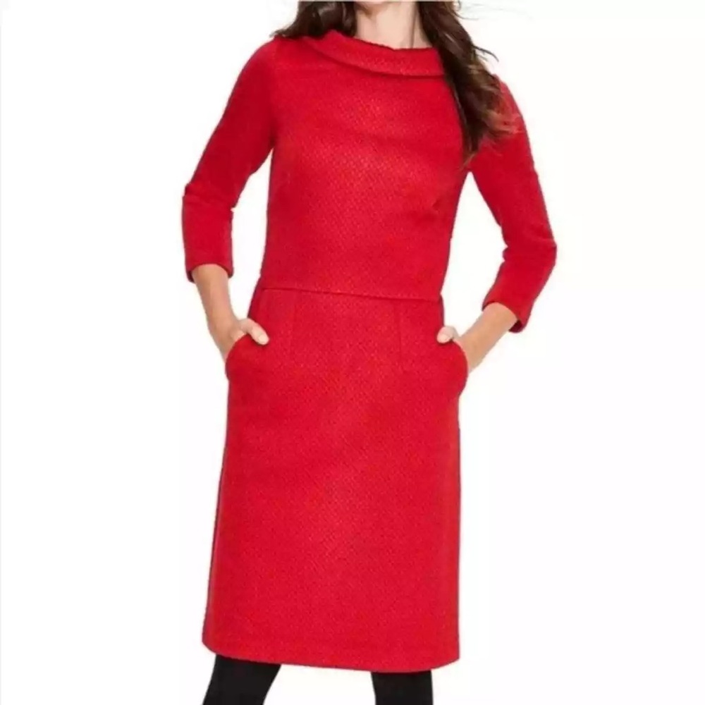 BODEN Estella Jacquard Peter Pan Collar Dress Red size 4 regular NWT